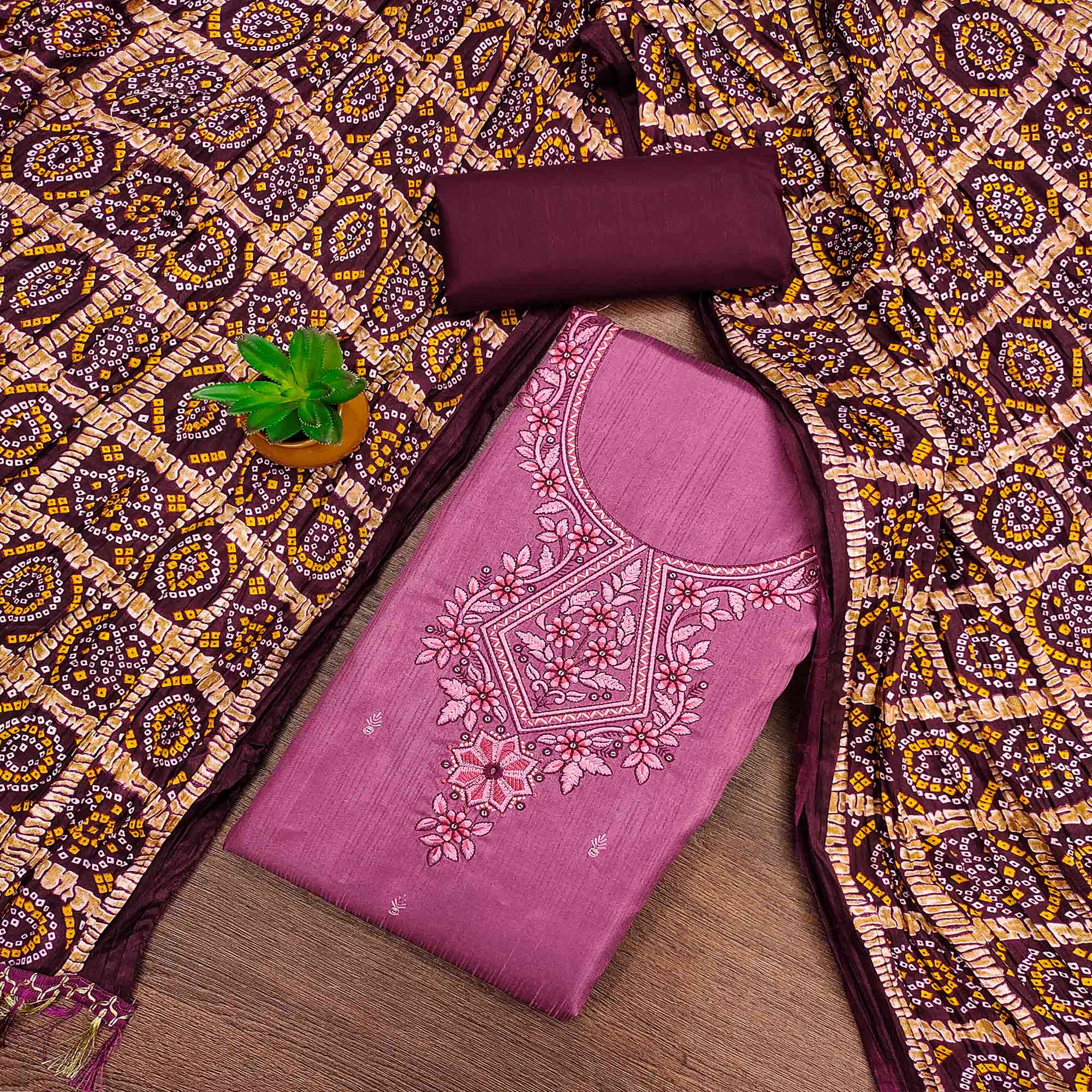Purple Floral Sequins Embroidered Cotton Silk Dress Material