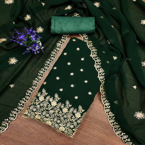 Green Floral Sequins Embroidered Georgette Dress Material