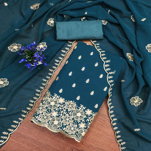 Blue Floral Sequins Embroidered Georgette Dress Material