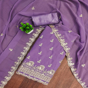 Lavender Georgette Dress Material with Sparkling Sequin Embroidery