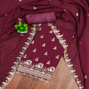 Maroon Georgette Dress Material with Sparkling Sequin Embroidery