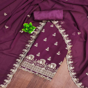 Plum Purple Georgette Dress Material with Sparkling Sequin Embroidery