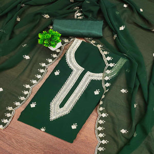 Rich Green Georgette Dress Material With Dazzling Sequins Embroidery