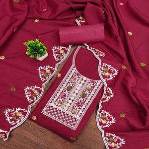 Charming Pink Floral Sequin Embroidered Cotton Blend Dress Material