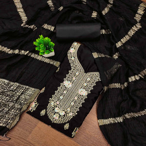 Black Pure Cotton Dress Material with Elegant Embroidery