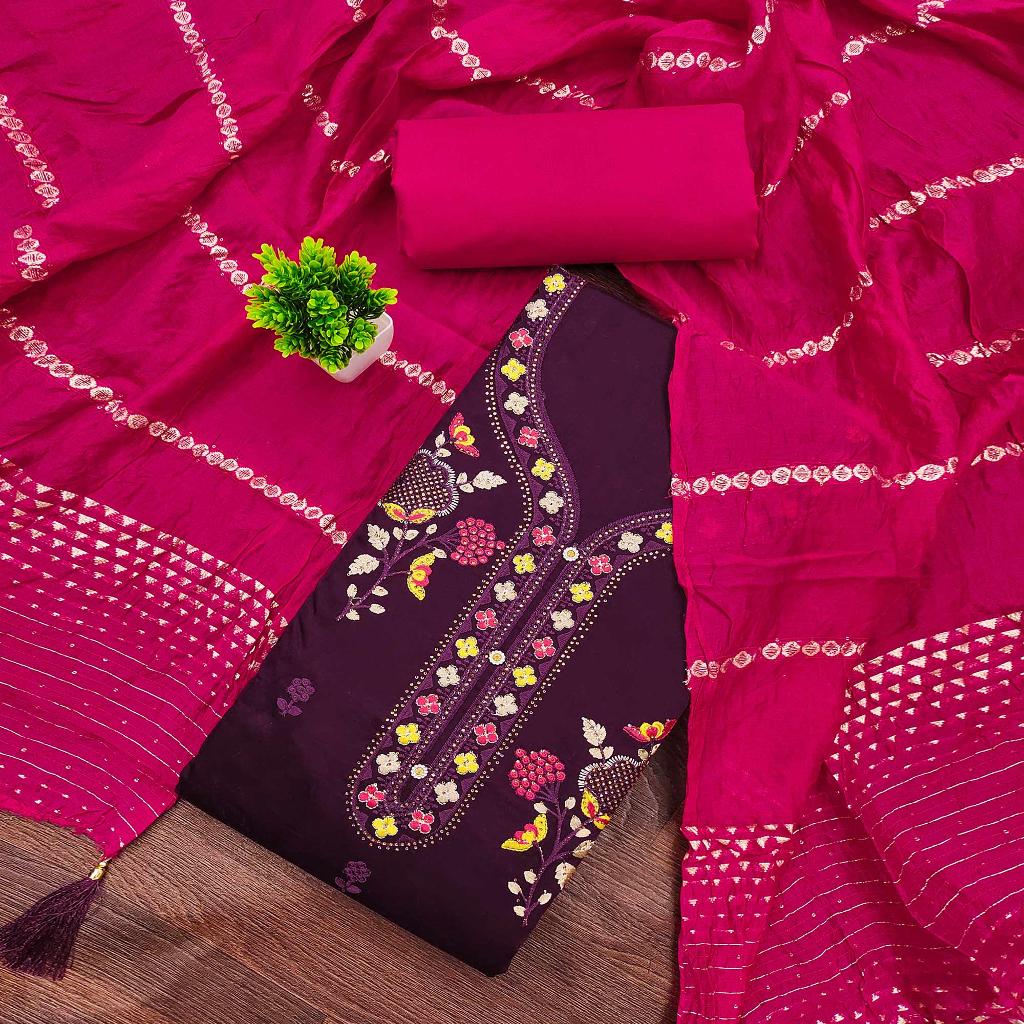 Elegant Purple Floral Embroidered Cotton Dress Fabric for Custom Stitching