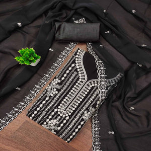 Black Georgette Dress Material with Opulent Threadwork