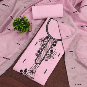 Elegant Pink Cotton Blend Dress Material with Delicate Thread Embroidered Detailing