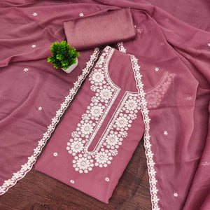 Chic Dusty Pink Floral Thread Embroidered Star Georgette Unstitched Suit Fabric