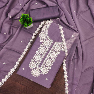 Chic Lavender Floral Thread Embroidered Star Georgette Unstitched Suit Fabric