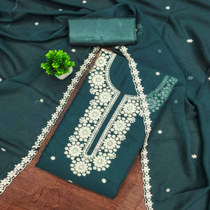 Chic Teal Floral Thread Embroidered Star Georgette Unstitched Suit Fabric