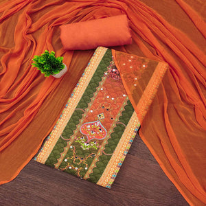 Stylish Green Floral Digital Printed Rayon Dress Material Adorned With Mirror Embellishments