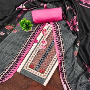 Charming Pink Floral Digital Printed Muslin Dress Material With Subtle Swarovski Work