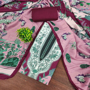 Pink Floral Digital Printed Muslin Dress Material Enhanced With Shimmering Swarovski Work