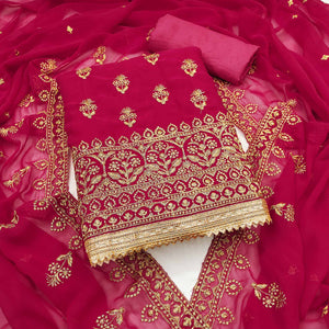 Pink Floral Embroidered Georgette Dress Material