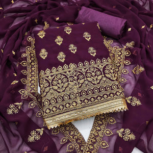 Purple Floral Embroidered Georgette Dress Material