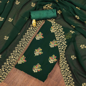 Green Floral Embroidered Georgette Dress Material
