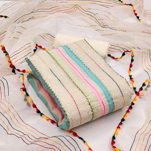 Cream Sequins Embroidered Chanderi Dress Material