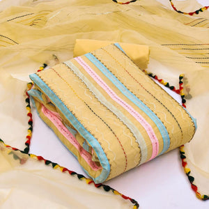 Yellow Sequins Embroidered Chanderi Dress Material