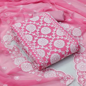 Baby Pink Floral Embroidered Georgette Dress Material