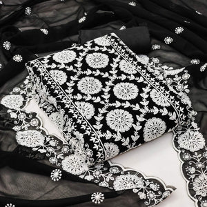 Black Floral Embroidered Georgette Dress Material