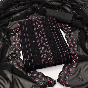 Black Sequins Embroidered Georgette Dress Material