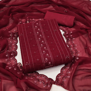 Maroon Sequins Embroidered Georgette Dress Material
