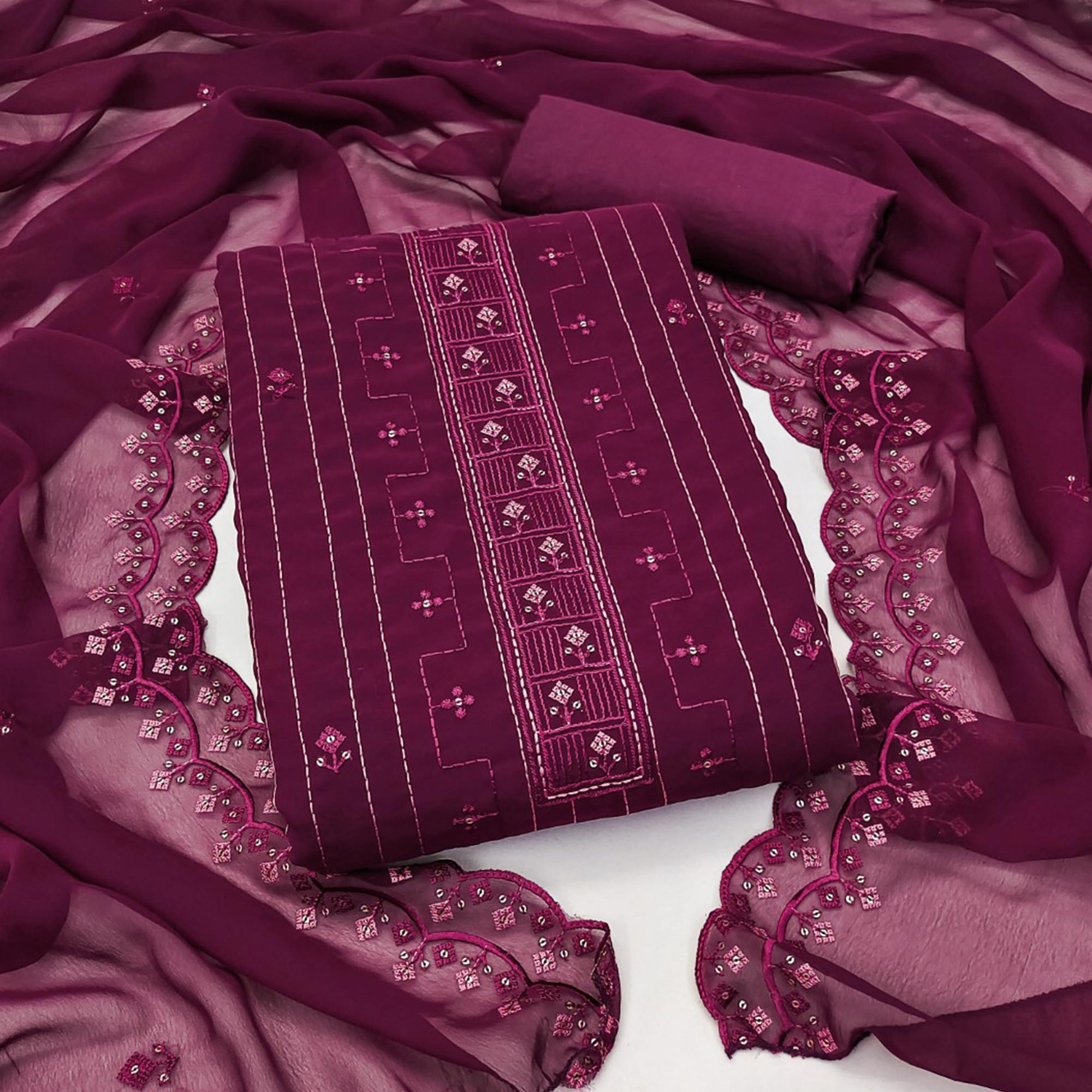 Purple Sequins Embroidered Georgette Dress Material