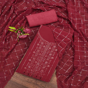 Maroon Sequins Embroidered Georgette Dress Material