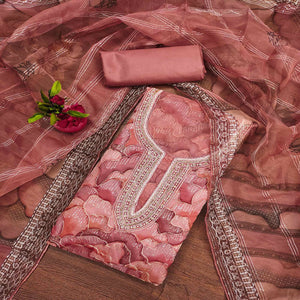 Peach Sequins Embroidered Orgnaza Dress Material