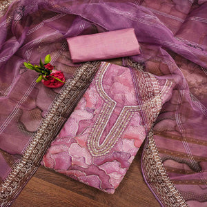 Purple Sequins Embroidered Organza Dress Material