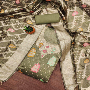 Green Floral Woven Jacquard Dress Material