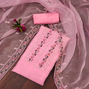 Pink Floral Sequins Embroidered Organza Dress Material