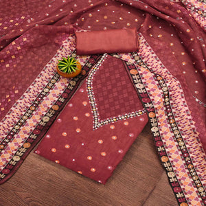 Maroon Floral Digital Printed With Diamond Work Organza Dress Material