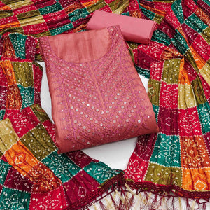 Pink Cotton Blend Suit Material with Soft Floral Embroidery