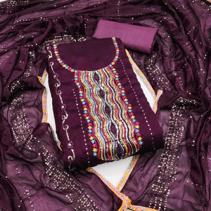 Festive Wine Dress Material in Vichitra Silk with Sequin Highlights