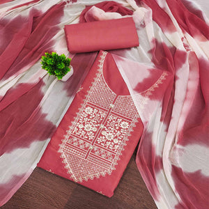 Gajari Pink Floral Thread Embroidered Cotton Blend Dress Material With Sequins Work