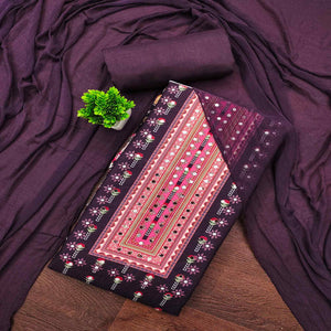 Wine Floral Printed Rayon Fabric Set with Decorative Mirror Work for a Festive Look