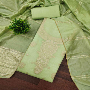 Refined Green Viscose Jacquard Dress Material Featuring Floral Weaving Work