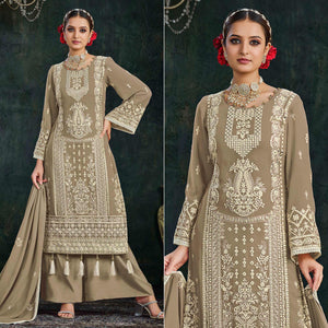 Brown Floral Embroidered Georgette Semi Stitched Palazzo Suit