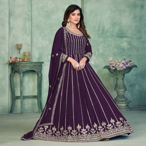 Purple Sequins Embroidered Georgette Semi Stitched Anarkali Suit