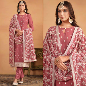 Peach Sequins Embroidered Georgette Semi Stitched Salwar Suit