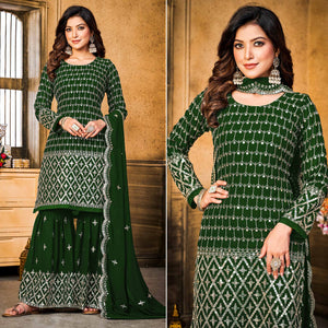 Green Sequins Embroidered Georgette Semi Stitched Suit