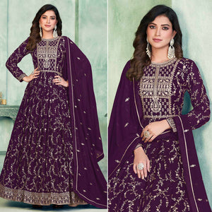 Purple Embroidered Georgette Semi Stitched Anarkali Suit
