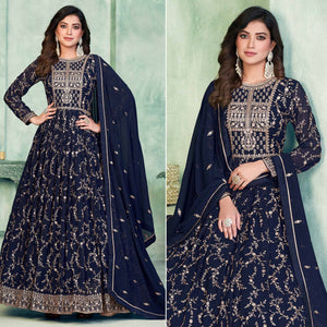 Blue Embroidered Georgette Semi Stitched Anarkali Suit