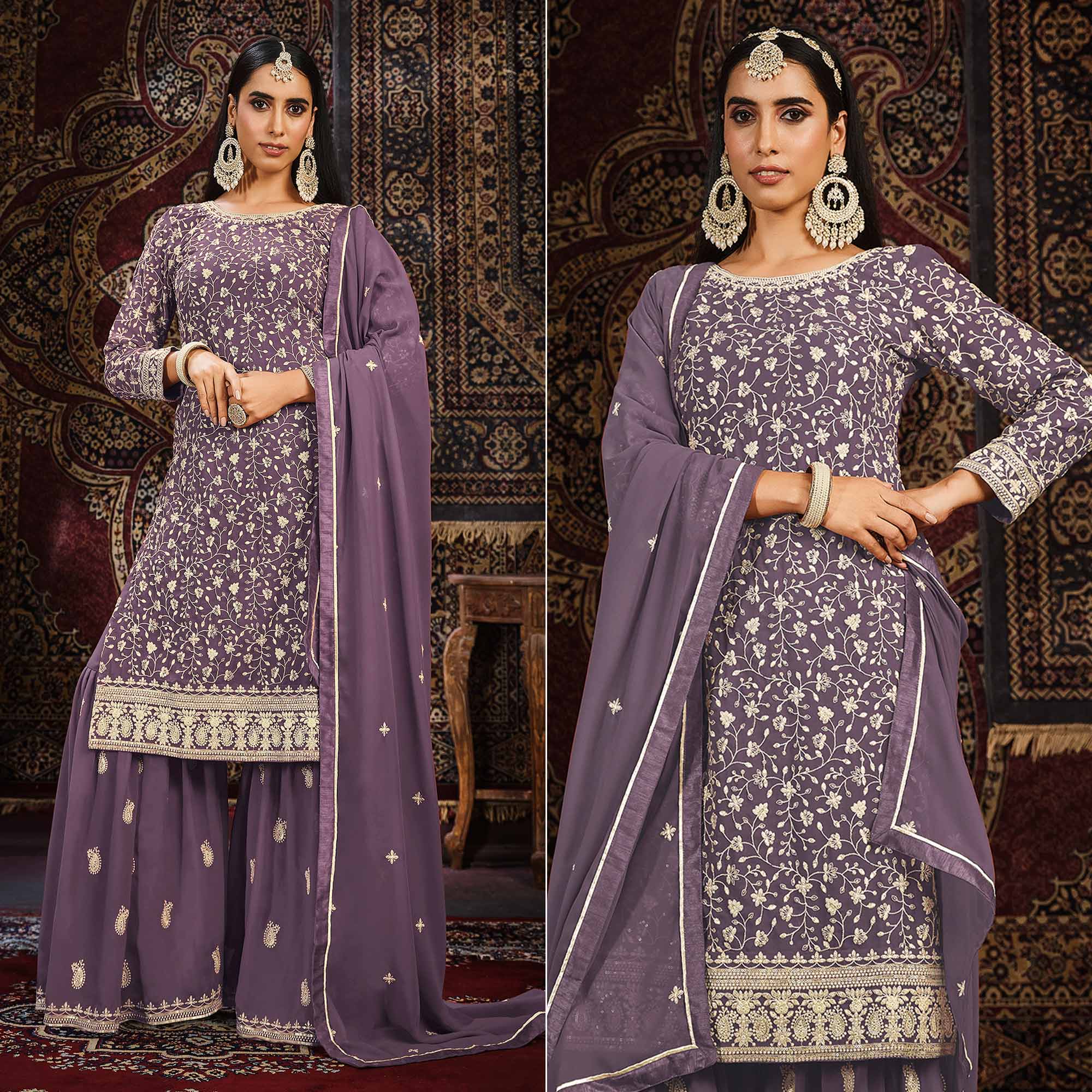 Purple Floral Embroidered Georgette Unstitched Suit