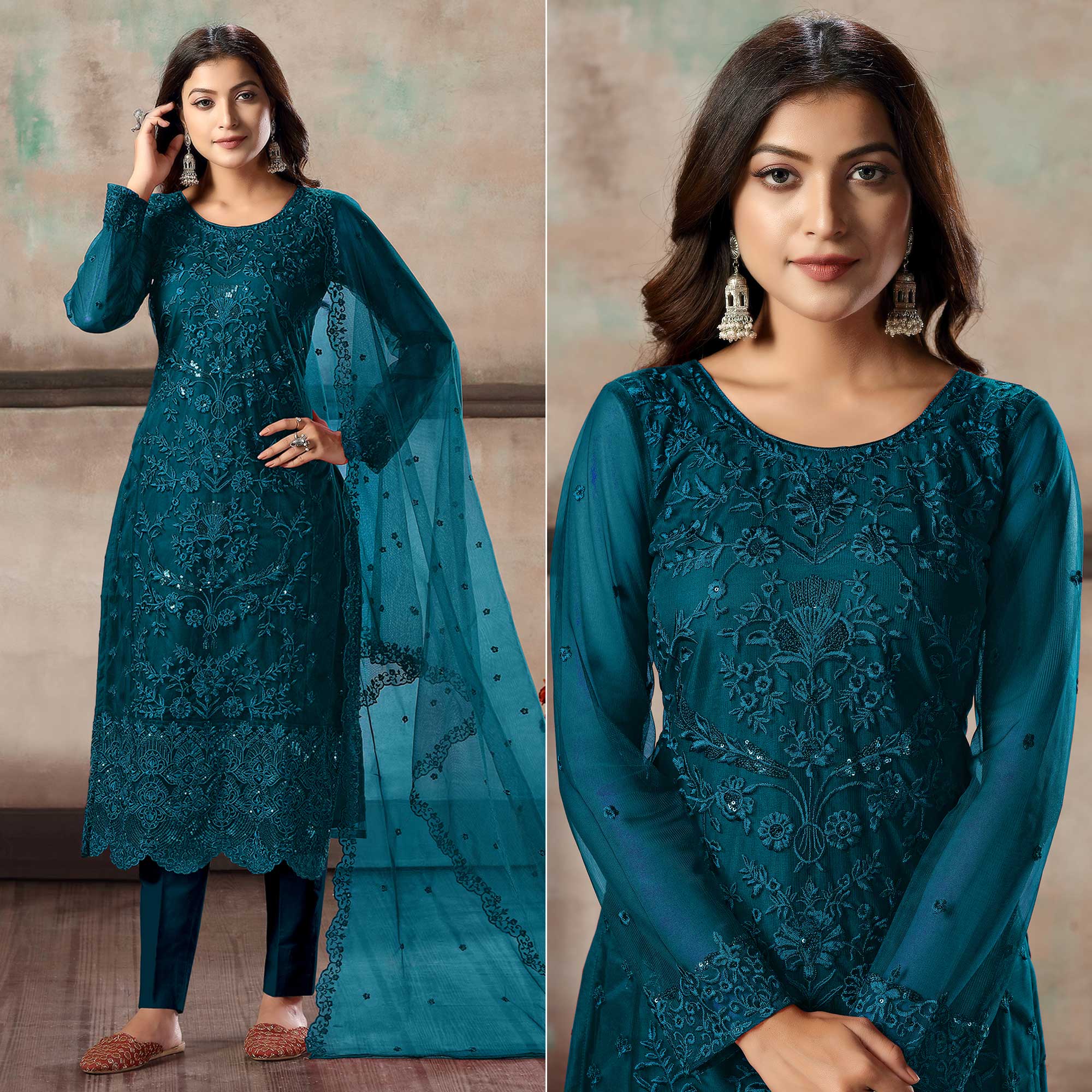 Morpich Floral Embroidered Net Suit