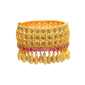 Golden Look Pink Stone Kada Openable Bangle With Hangings