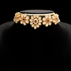 Golden Kundan Meena Choker Necklace