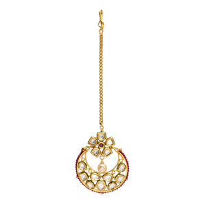 Gold Chandbali Design Kundan Stones Maang Tikka